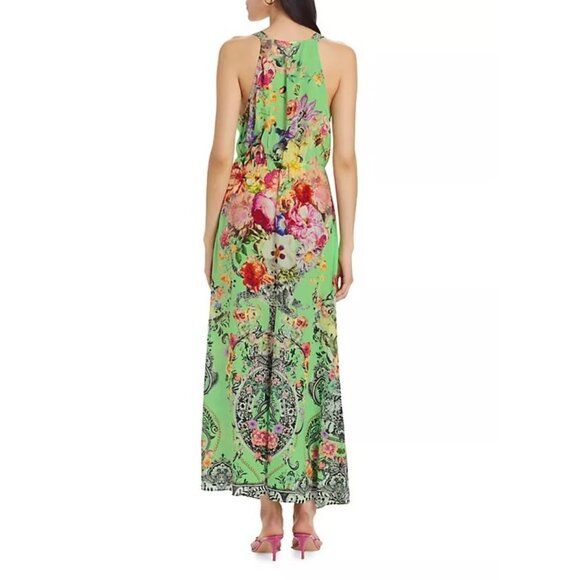 CAMILLA Silk Sleeveless V-Neck Cover-Up Floral Maxi Dress - Porcelain Dream - Picture 6 of 9